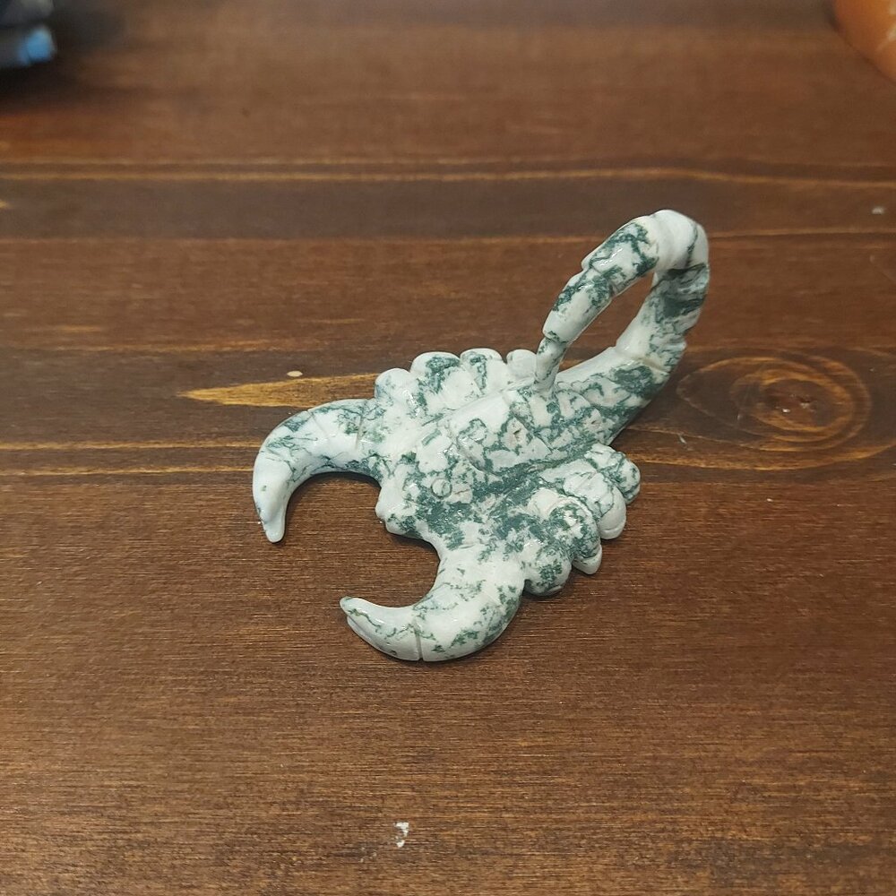 Moss Agate Scorpion Carving